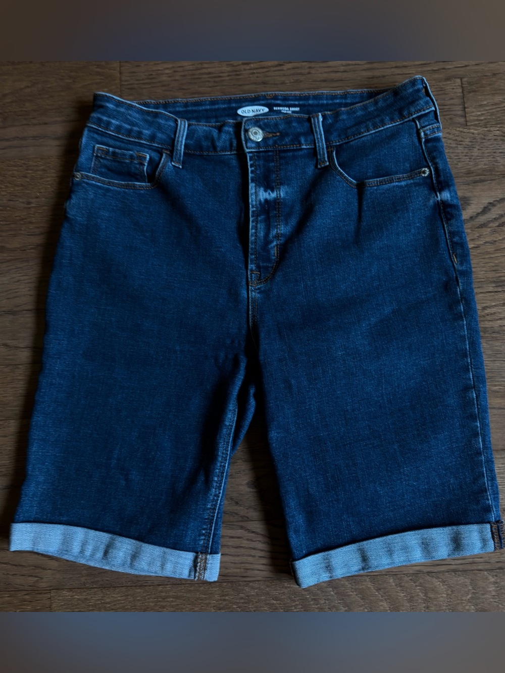 Old Navy High Rise Dark Blue Bermuda Denim Shorts